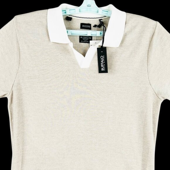 Buffalo David Bitton Men Pullover Short Sleeve Jute Mix Tan Knit Polo Large NWT - Picture 3 of 9